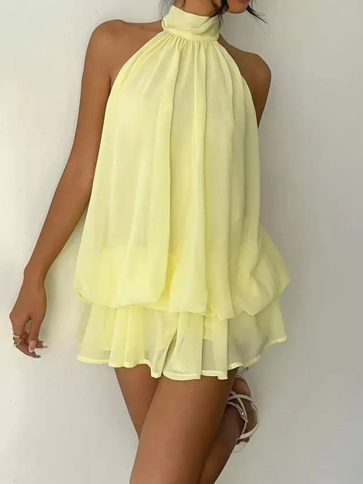 Halter Neck Ruched Mini Dress