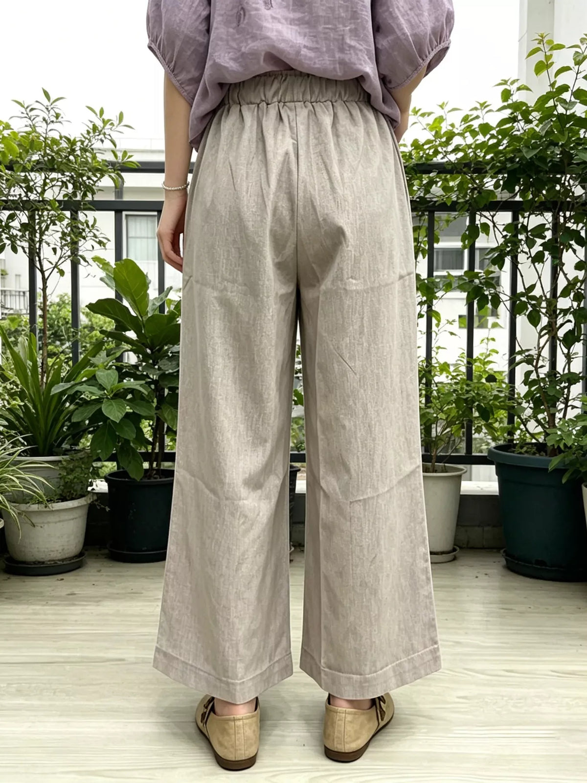 Casual Drawstring Wide Leg Pants