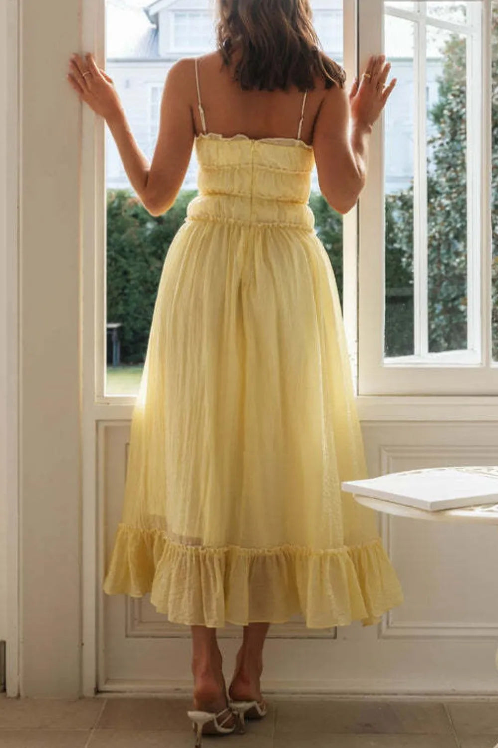Frill Lace-Up Midi Cami Dress