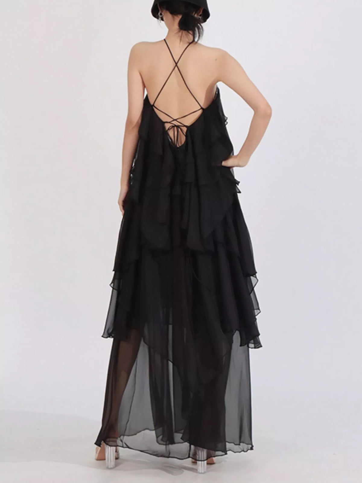 Ruffled Chiffon Halter Maxi Dress