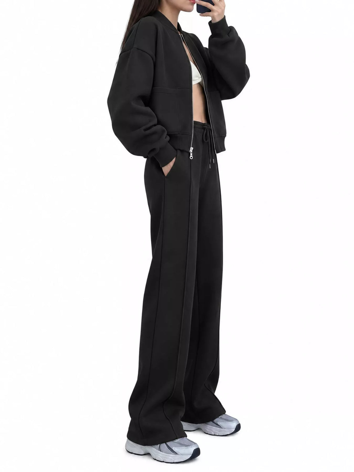 Zip-Up Jacket and Wide-Leg Sweatpants Set