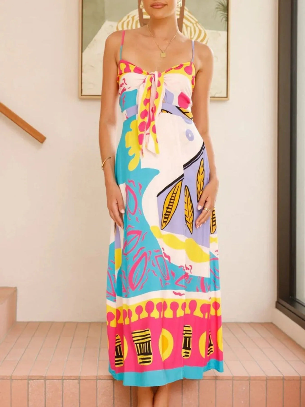Tied-Front Slit Maxi Cami Dress