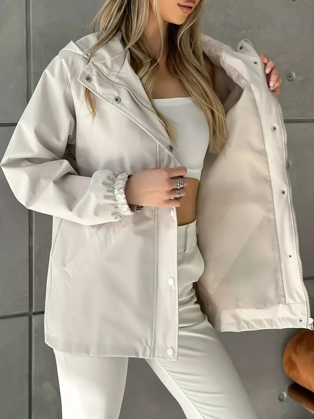 Hooded Drawstring Waist Windbreaker Jacket