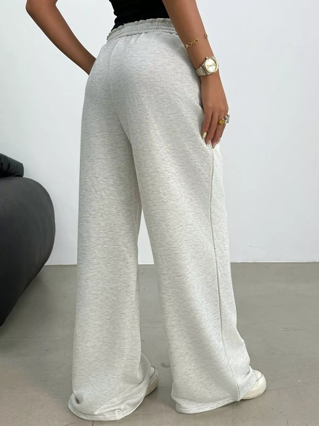 Wide Leg Drawstring Sweatpants in Gray