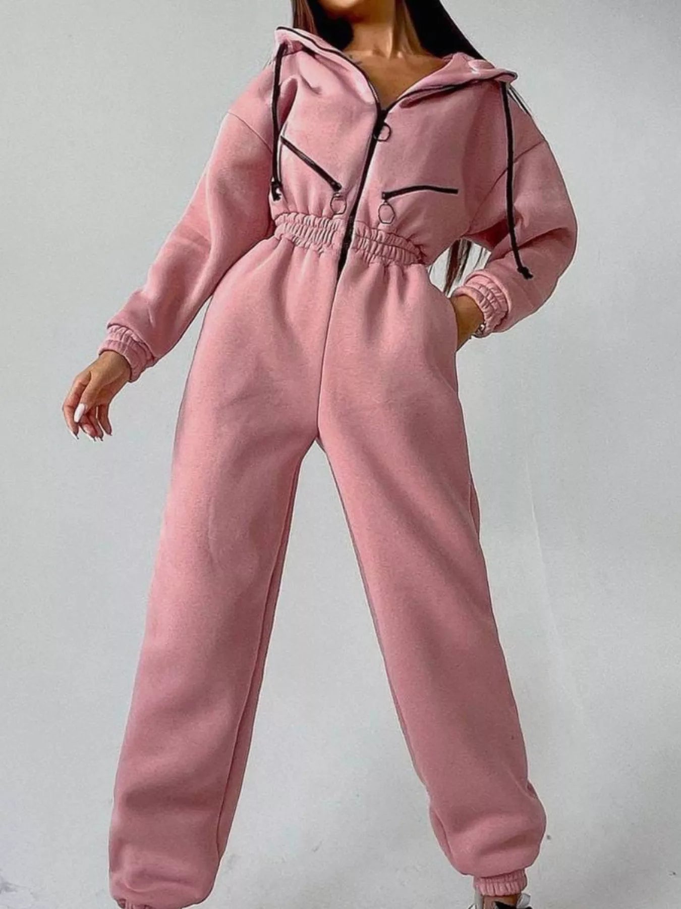 Zip Front Dropped Shoulder Jumpsuit