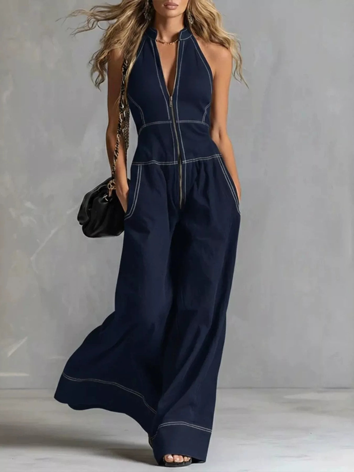 Zip-Front Sleeveless Jumpsuit