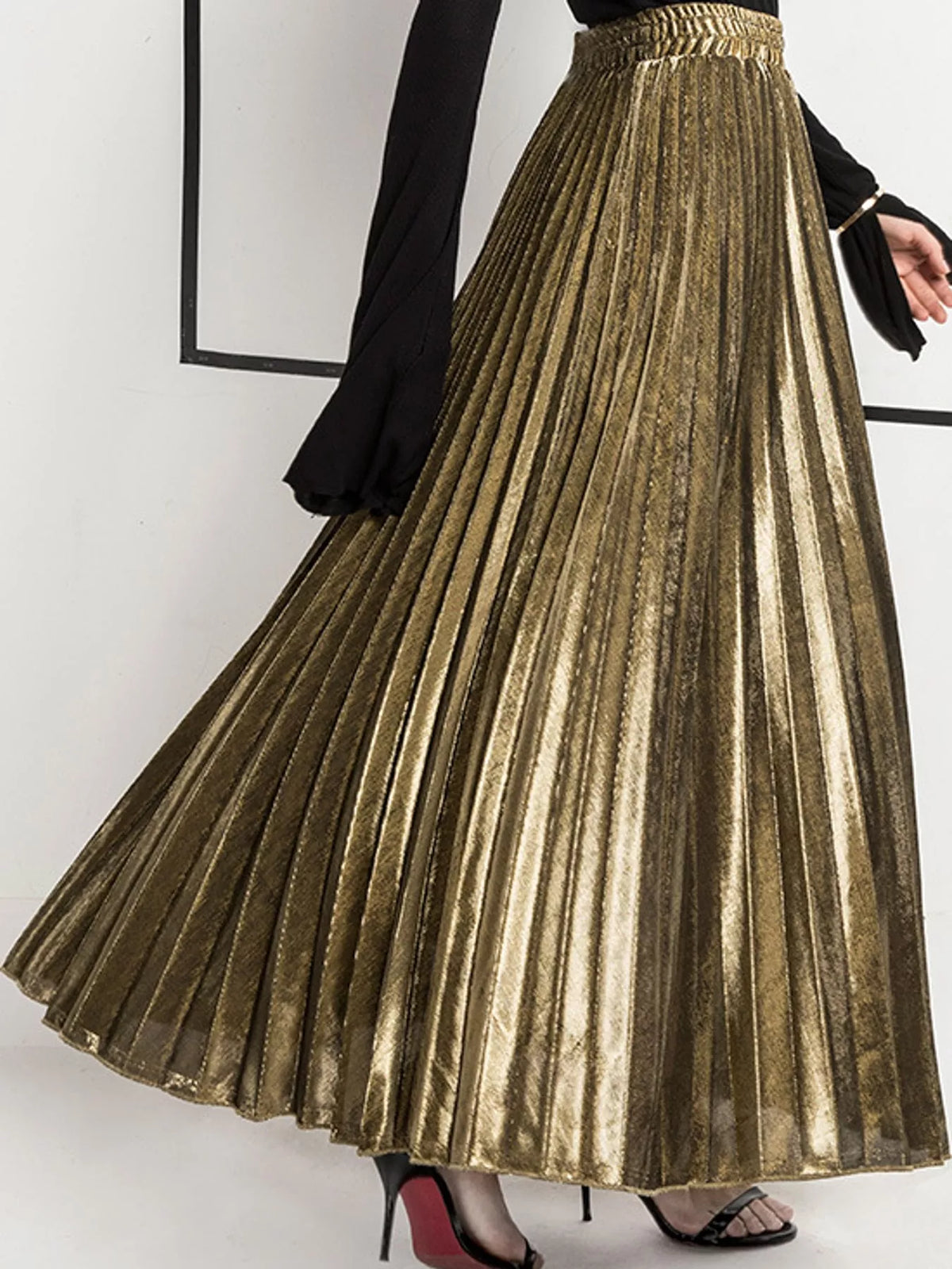 High-Waisted Pleated Maxi Skirt