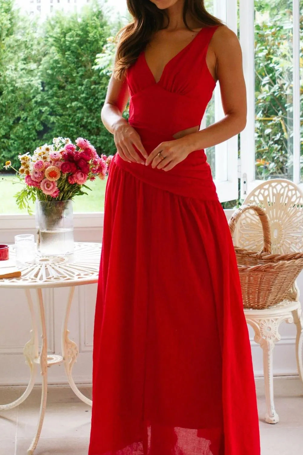 Cutout Back V-Neck Dress