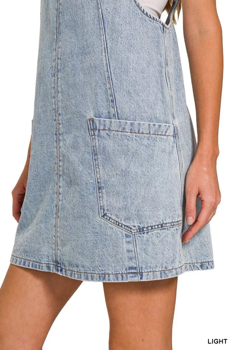 Zenana Denim Overall Dress in Light