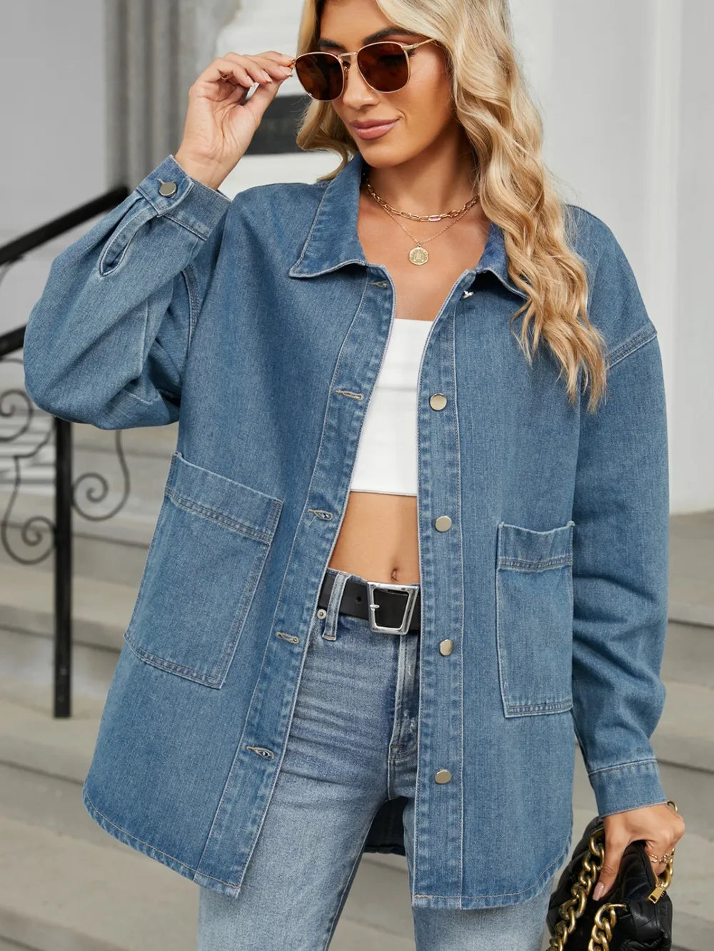Removable Hood Button-Up Denim Jacket by Manny