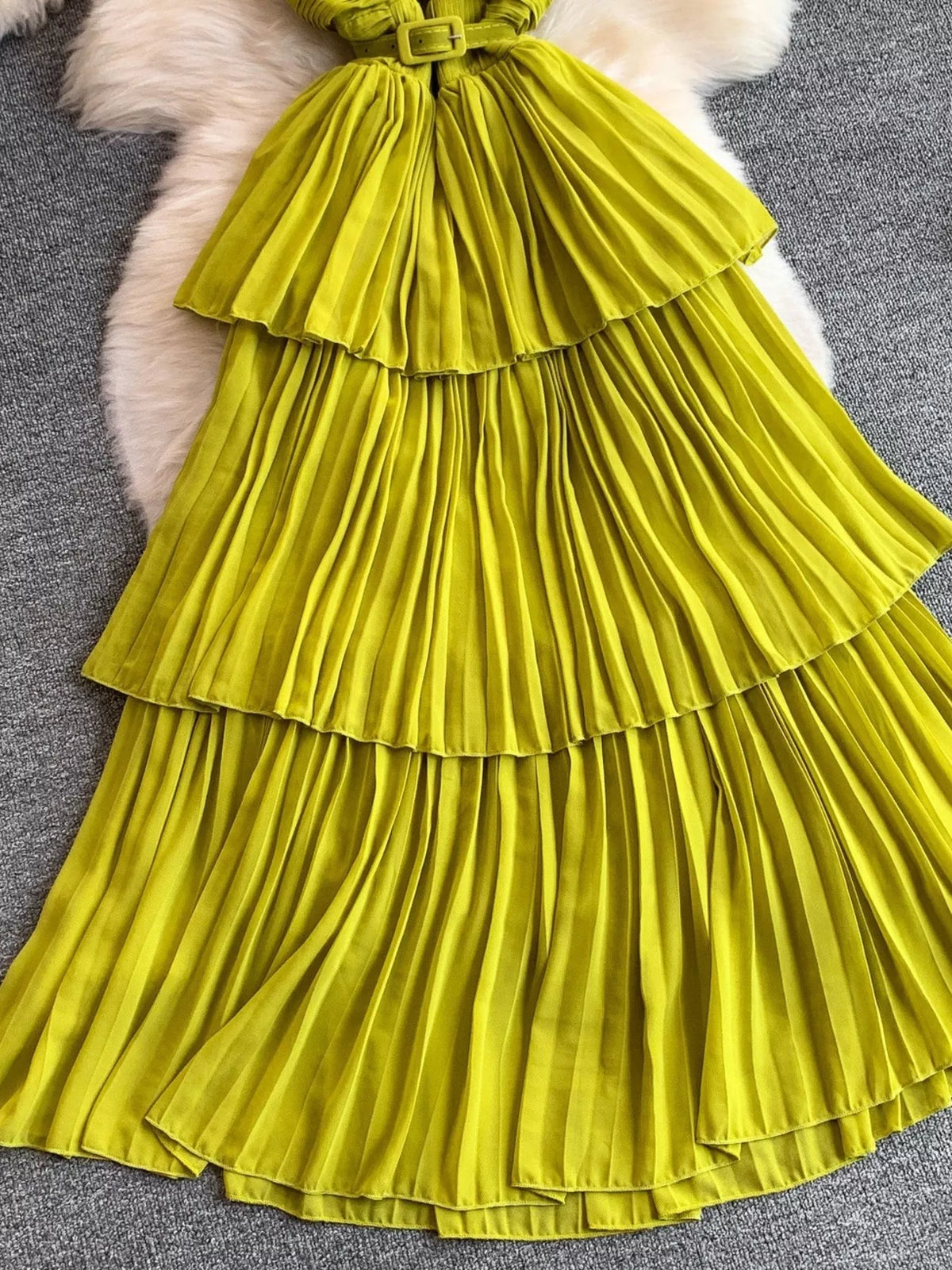Pleated Layered Midi Dress