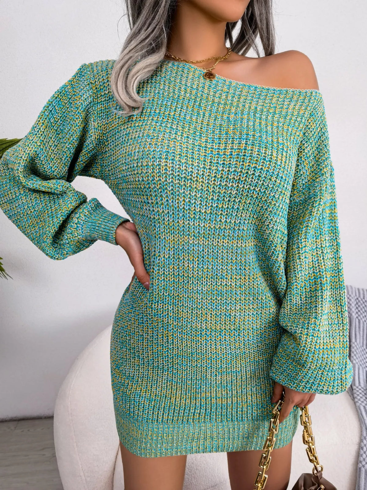 One-Shoulder Sweater Dress