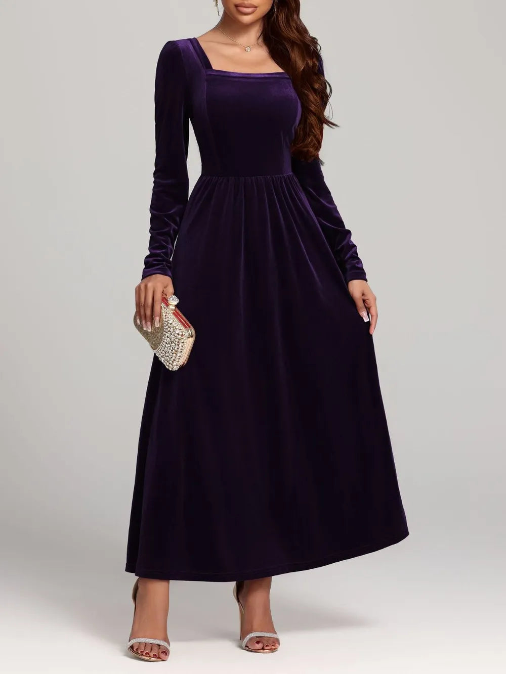 Velvet Square Neck Backless Dress