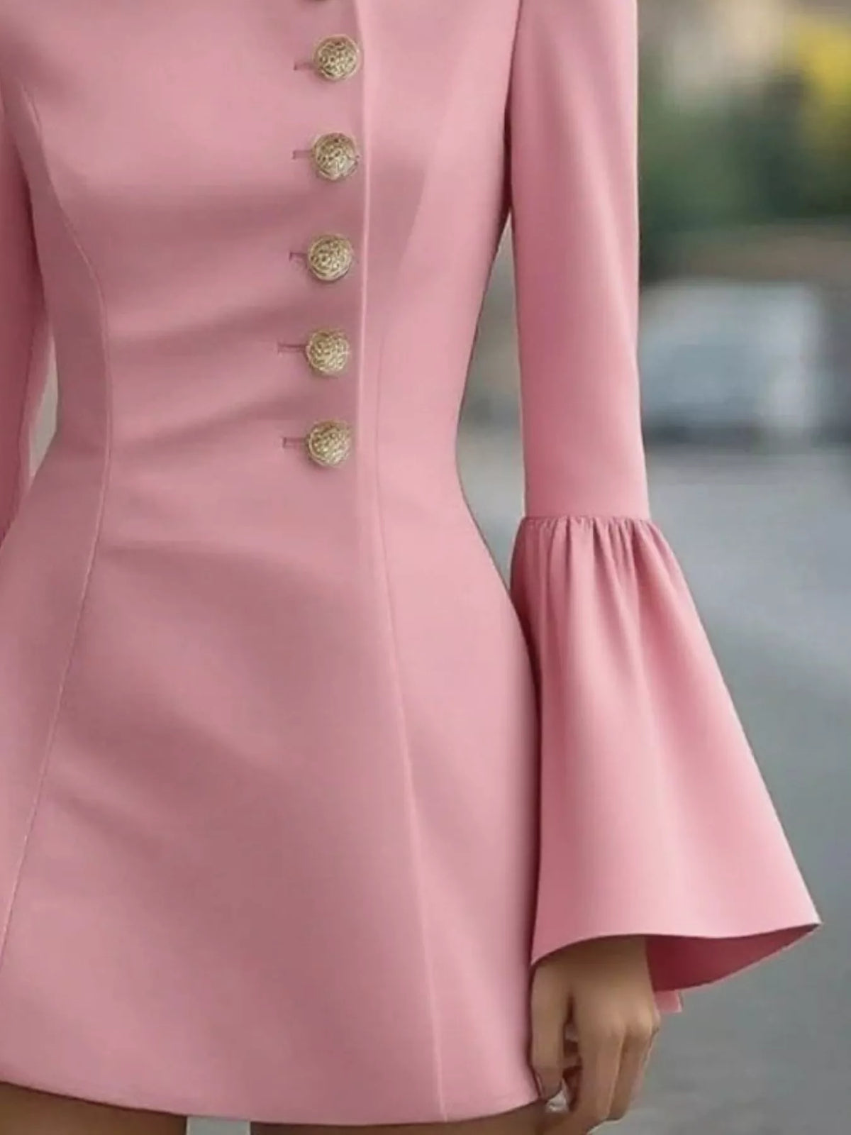 Bell Sleeve Mini Dress with Front Buttons