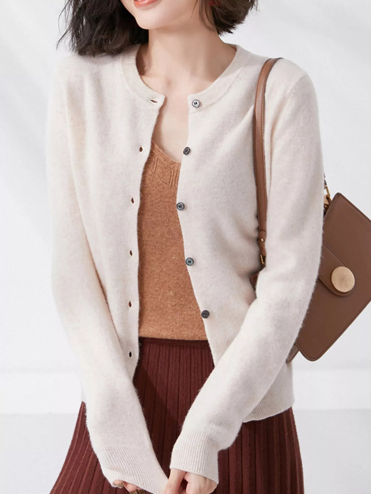 Crew Neck Button-Down Cardigan