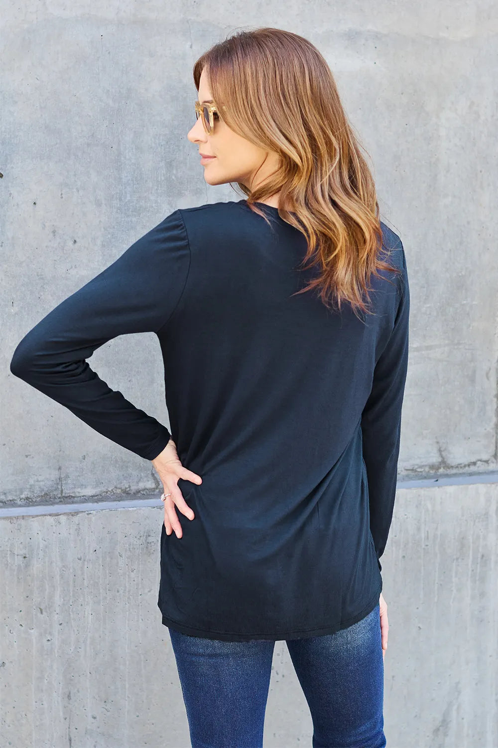 Basic Bae Pocketed Round Neck Long Sleeve Top