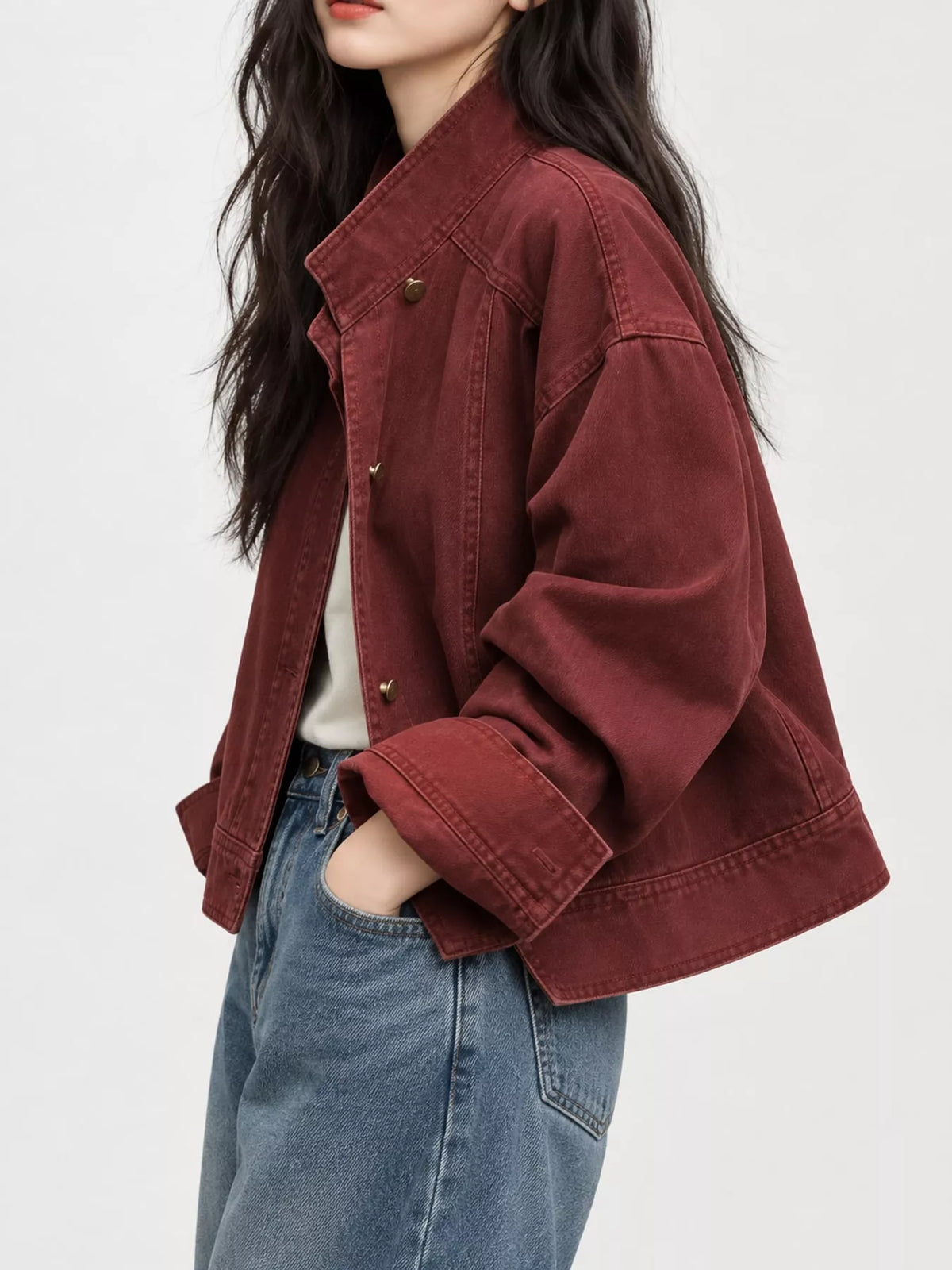 Button-Up Dropped-Shoulder Denim Jacket