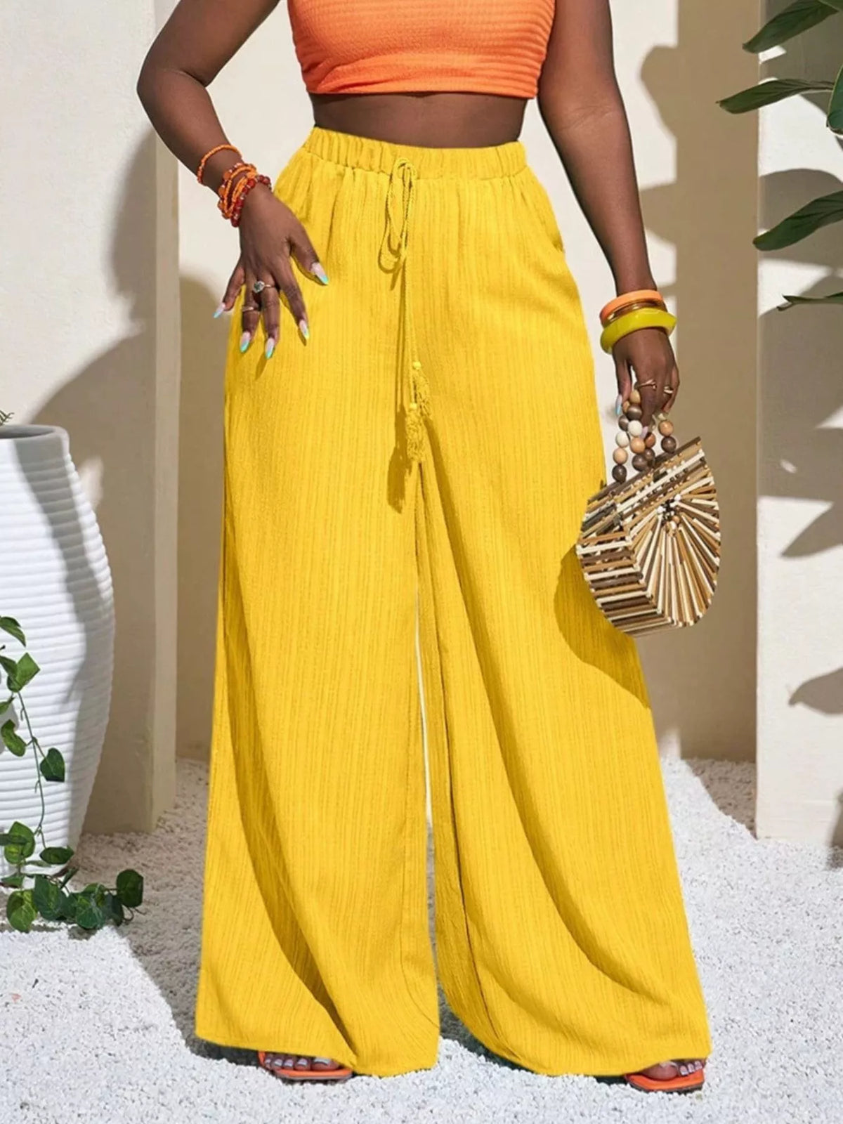 Wide-Leg Drawstring Pants