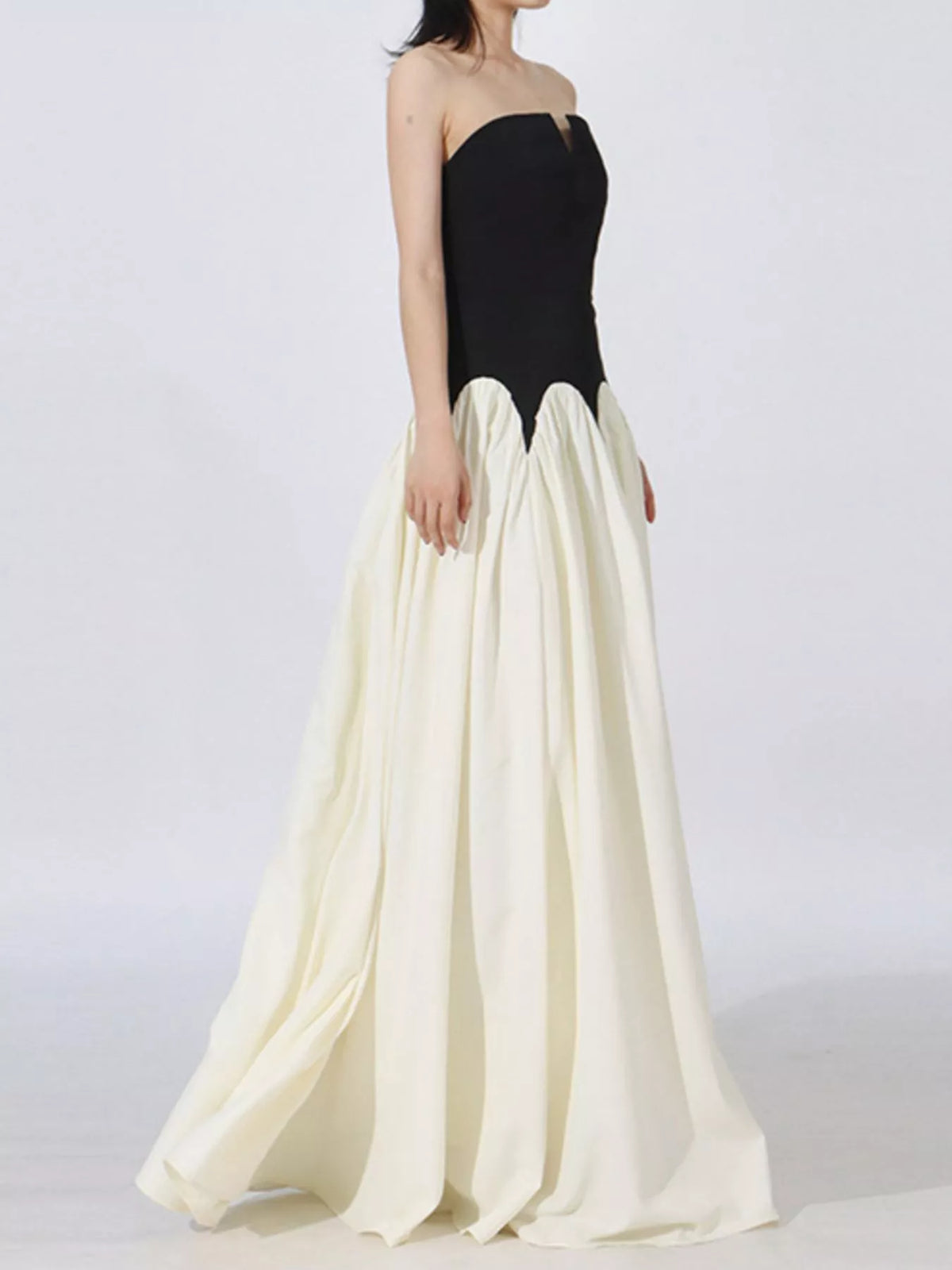 Two-Tone Tube Maxi Dress in Black