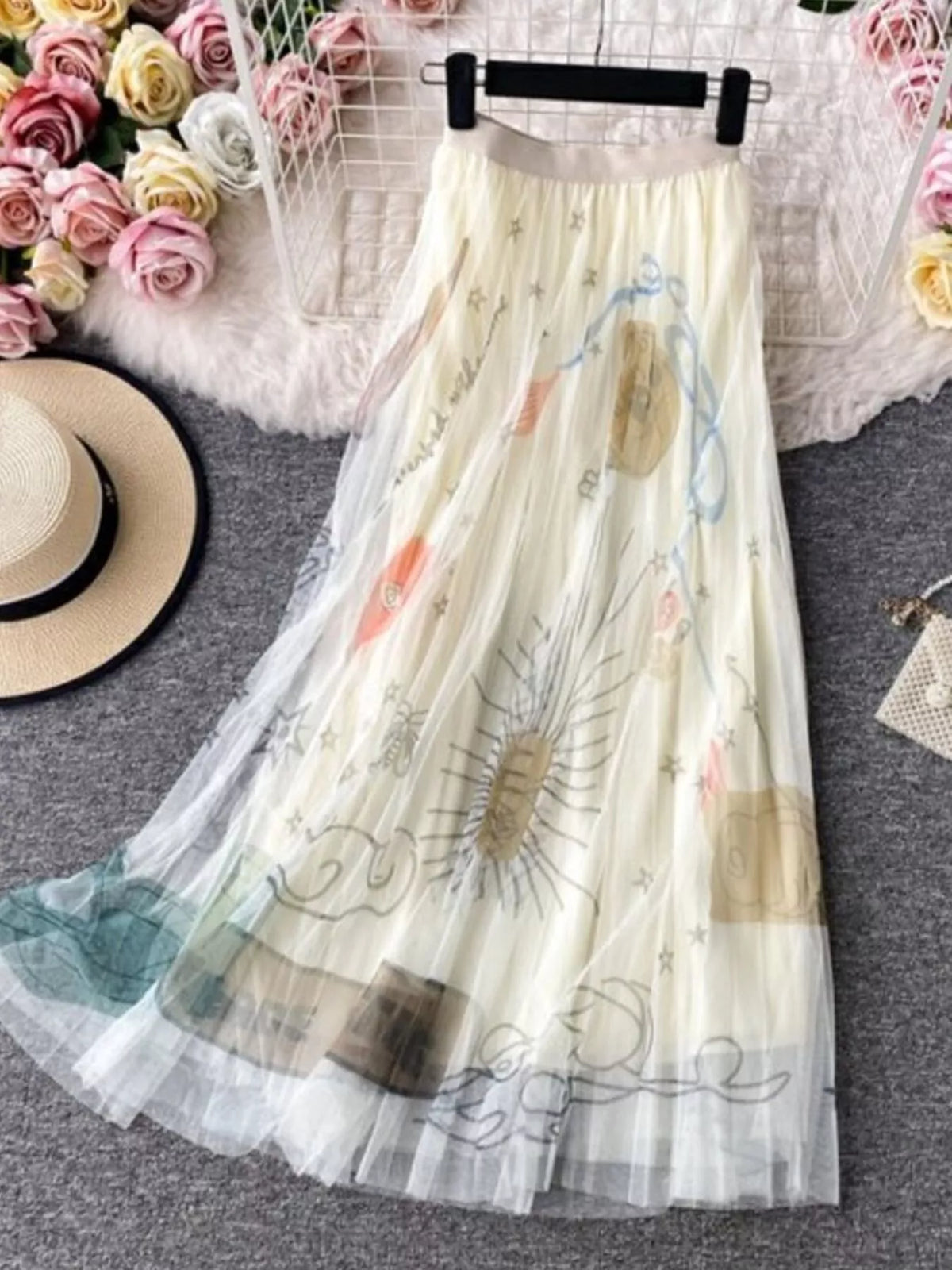Layered Printed Tulle Skirt