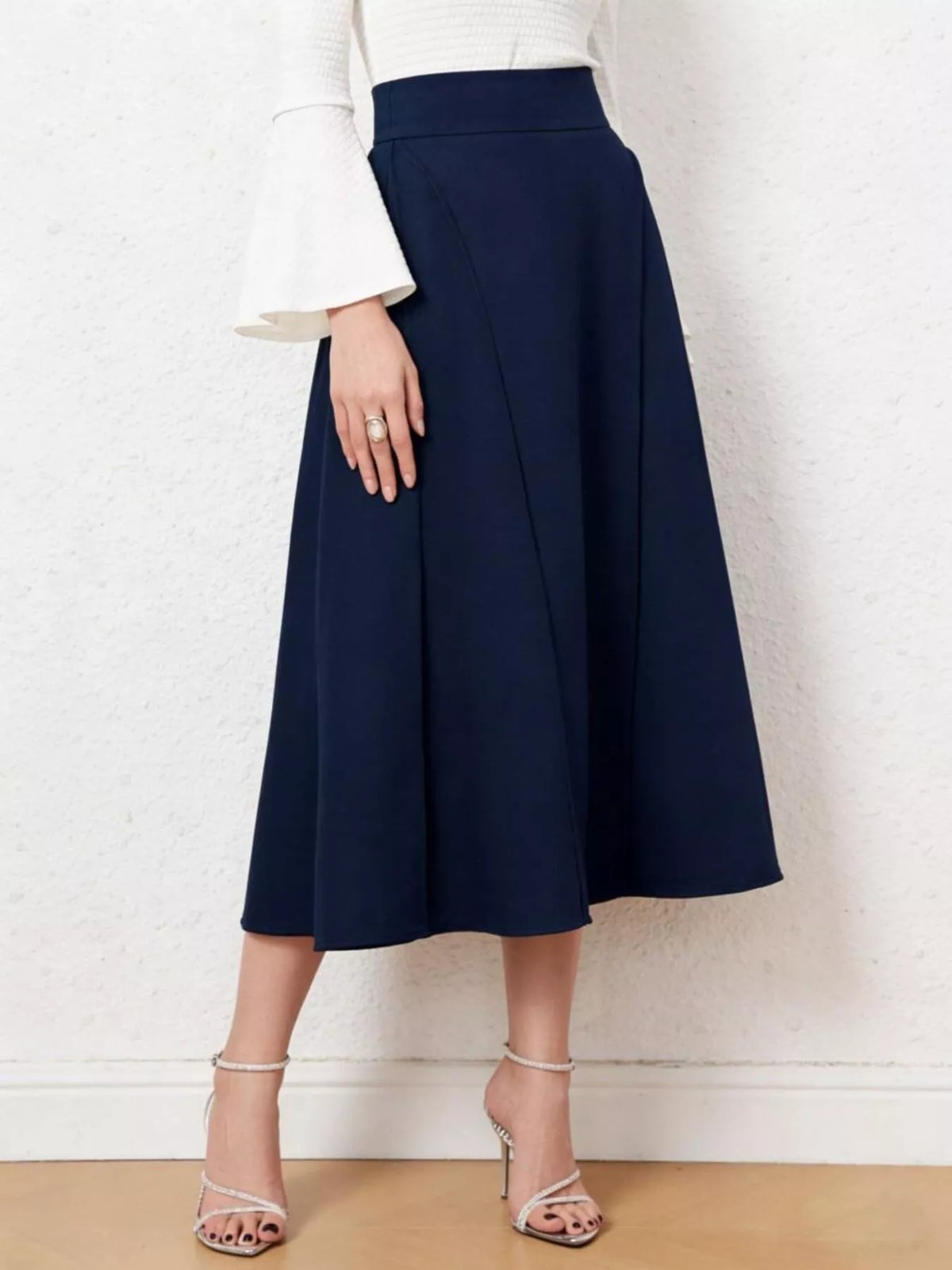 Dark Blue A-Line Midi Skirt