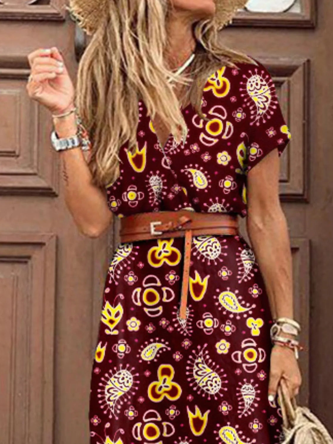 Belted V-Neck Maxi Dress with Pockets