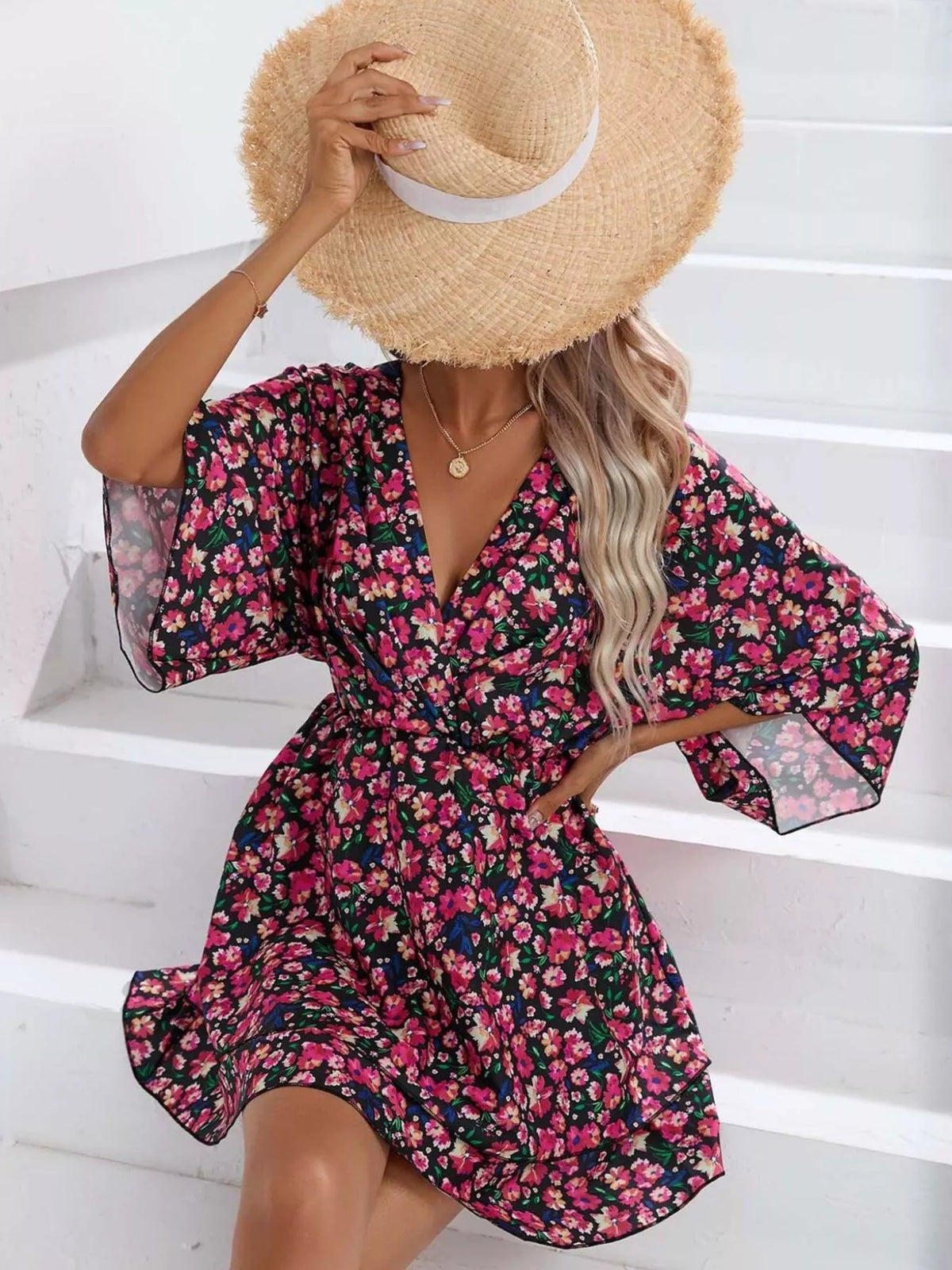 Floral Ruffle-Hem Tiered Mini Dress
