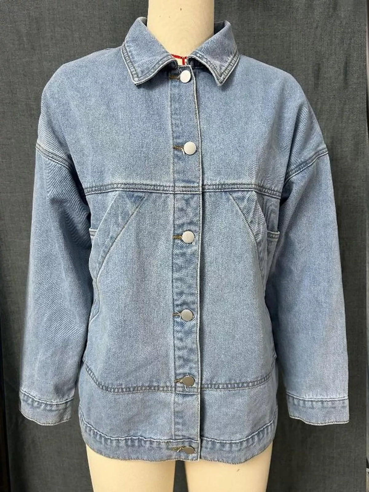 Oversized Dropped-Shoulder Denim Jacket in Light Blue
