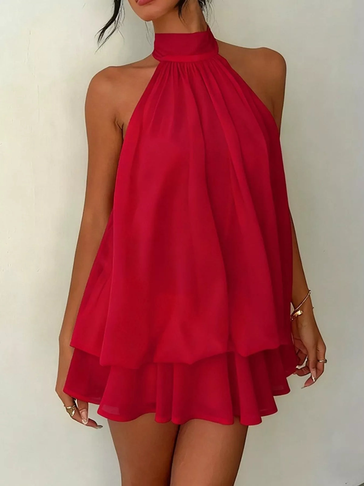 Tied Halter Chiffon Mini Dress