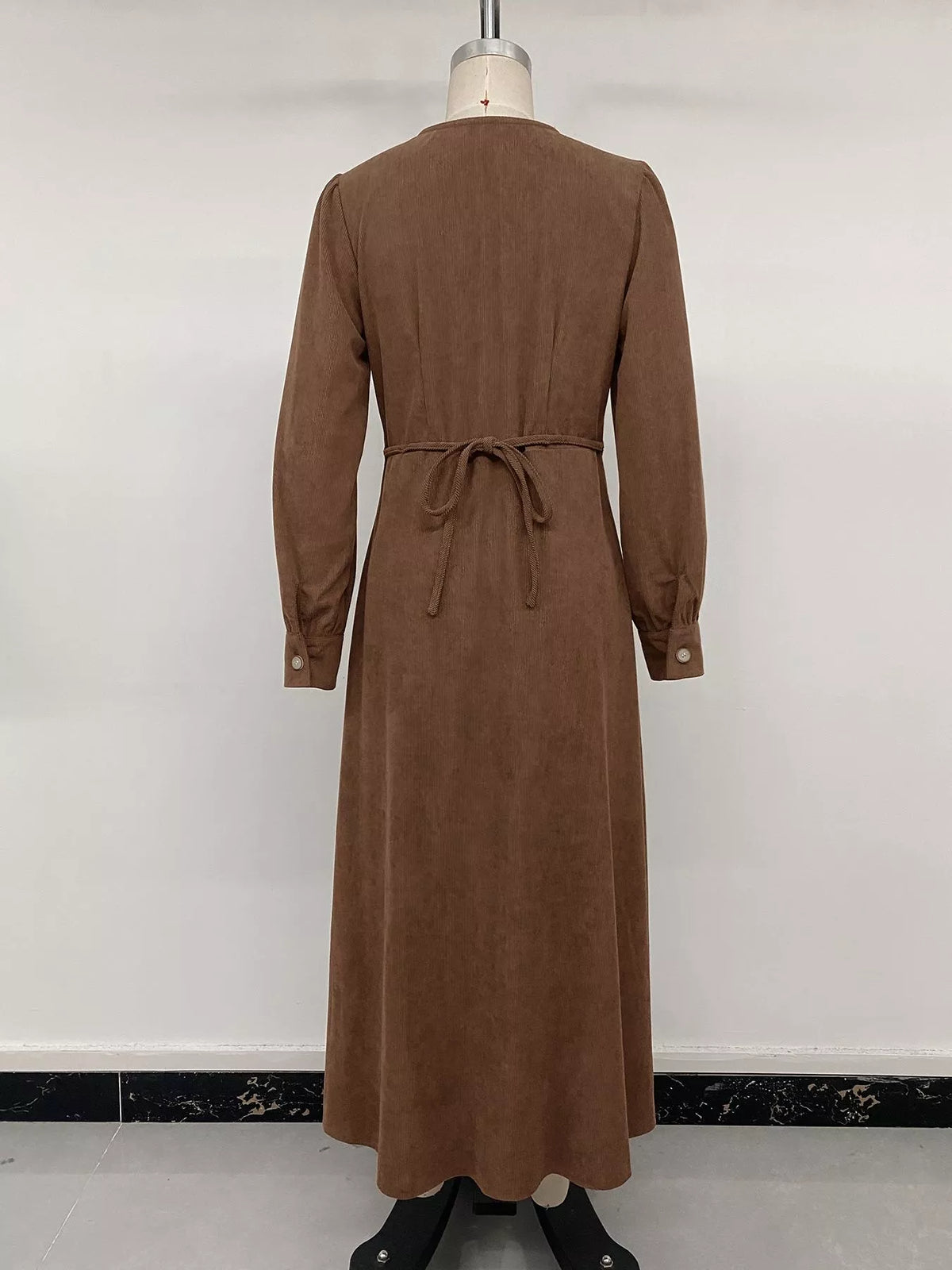 Corduroy Button-Down Maxi Dress in Coffee Brown