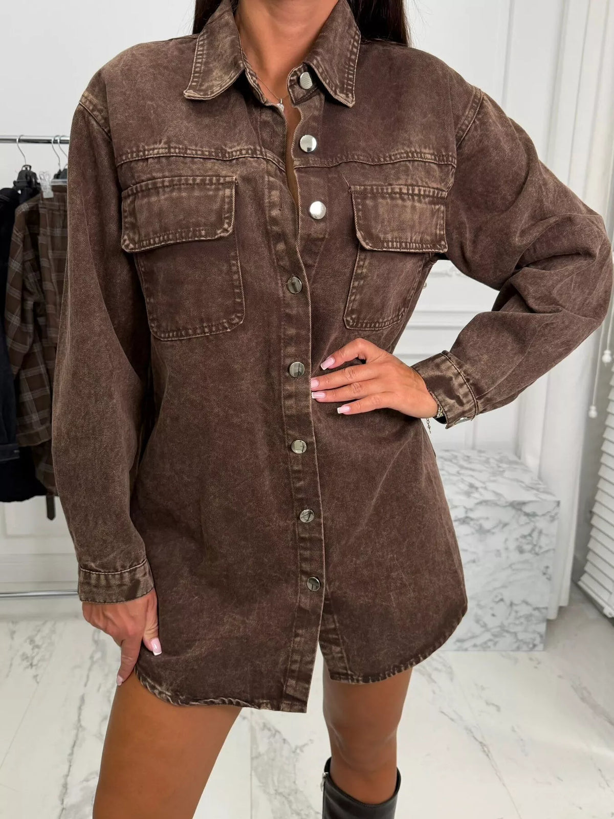 Vintage Washed Denim Jacket with Chest Pockets