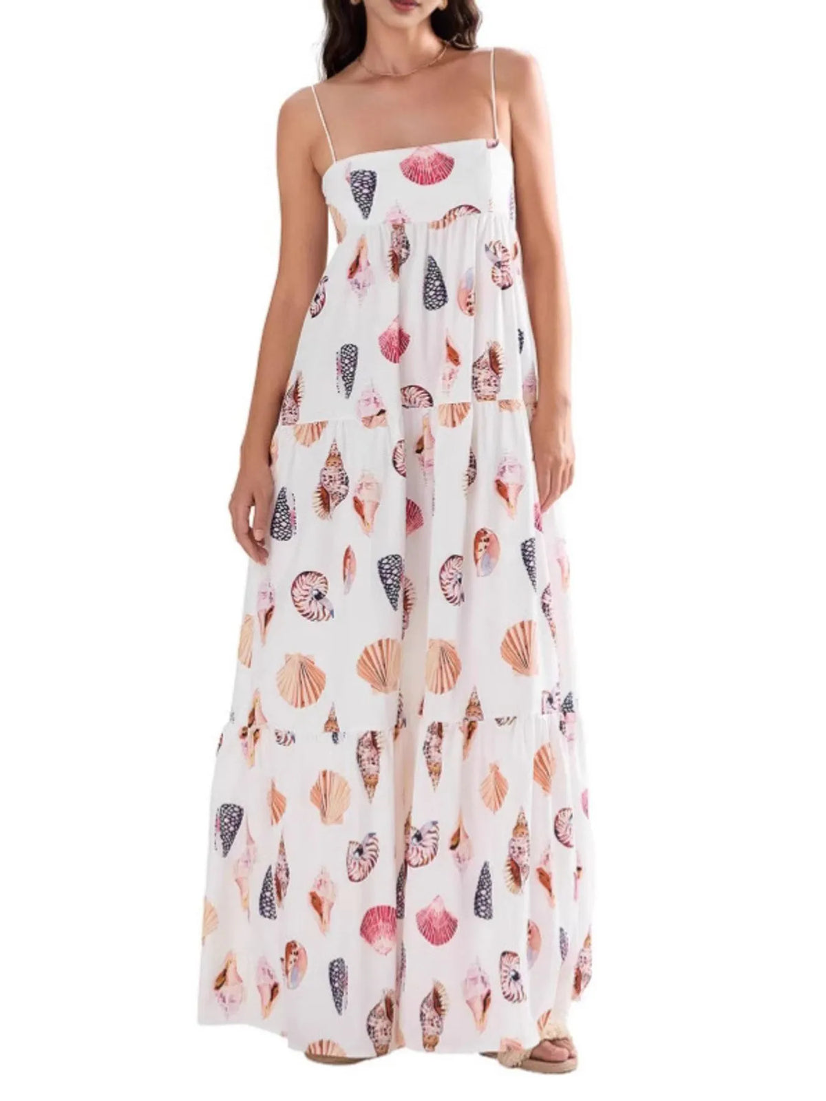 Printed Square Neck Cami Maxi Dress in White