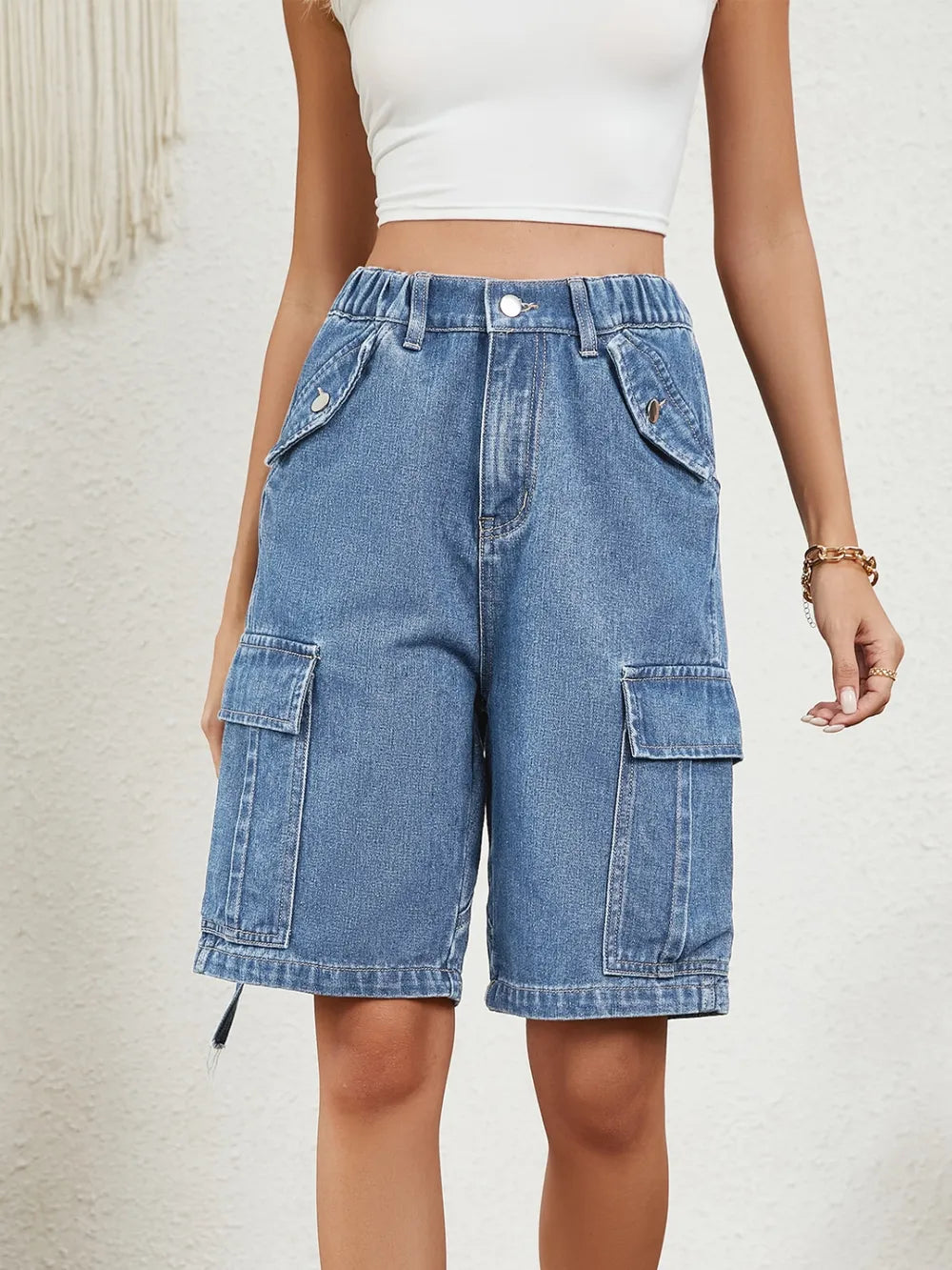 High-Waisted Pocket Denim Shorts by Manny