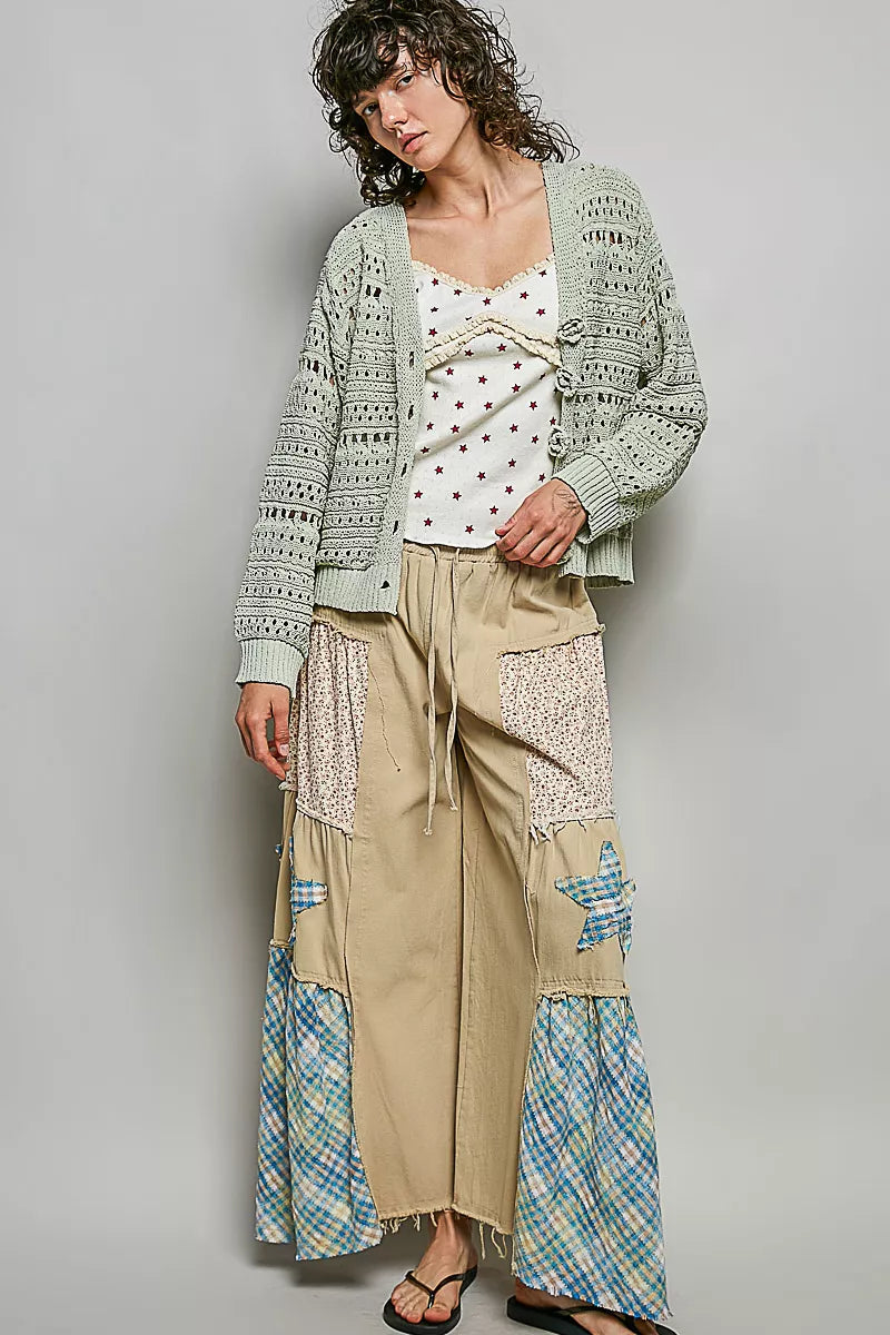 Lime Open-Knit Floral Button Cardigan by POL