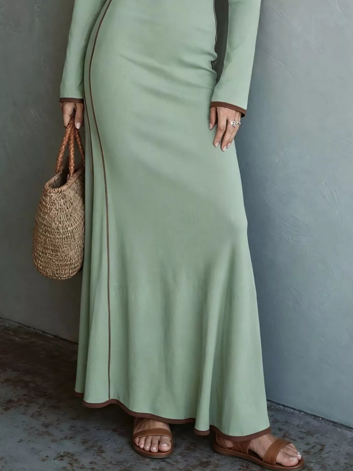 Contrast Trim Zip-Up Knit Maxi Dress