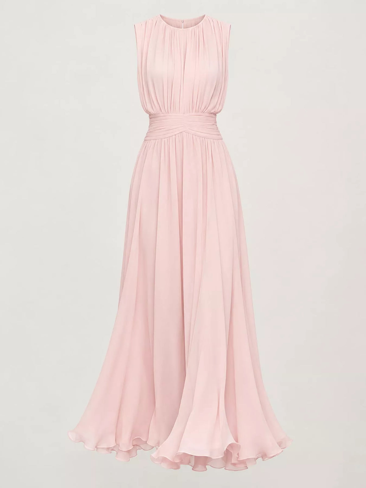 Sleeveless Ruched Chiffon Maxi Dress