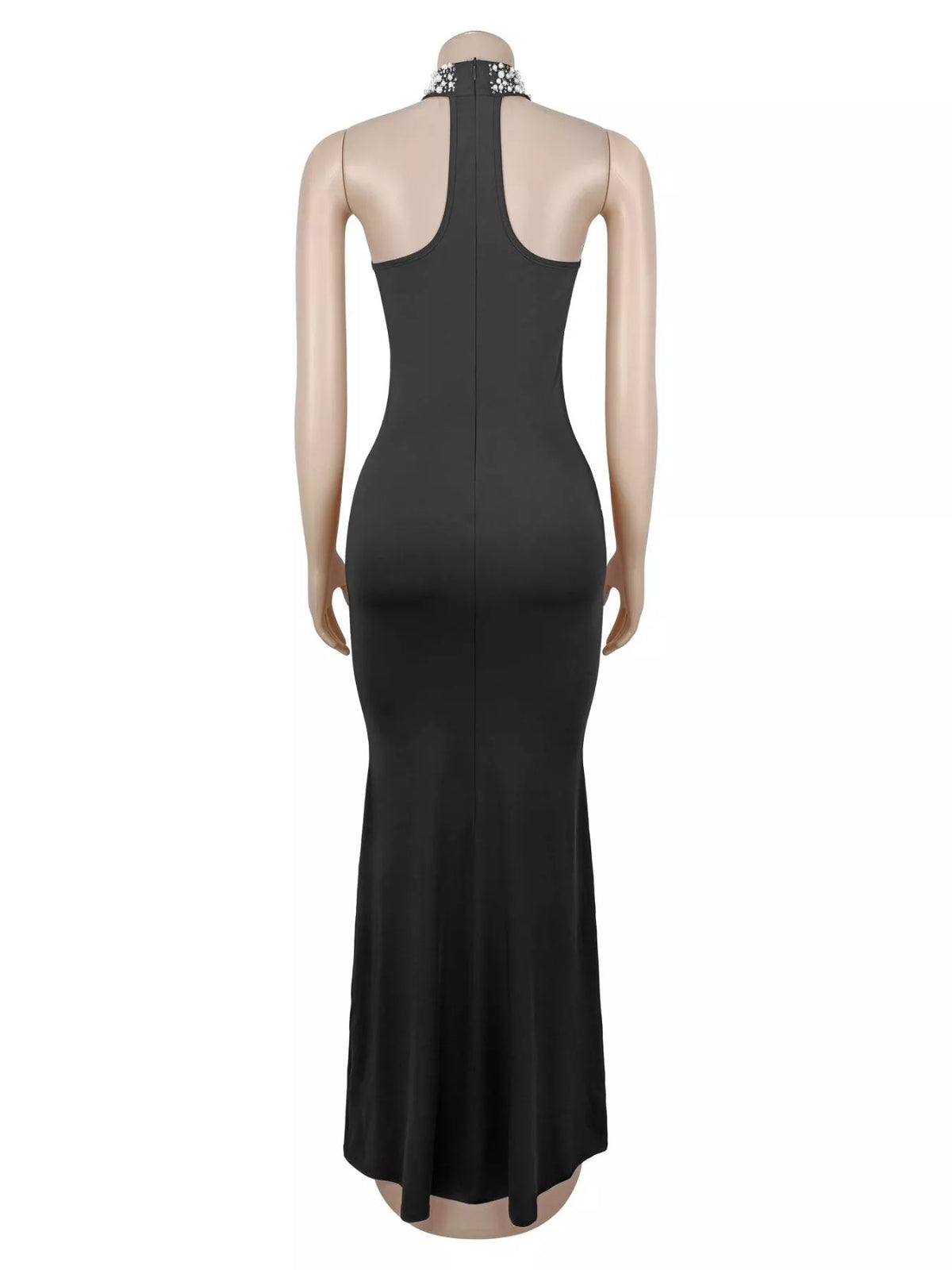 Rhinestone Mesh Maxi Dress in Black