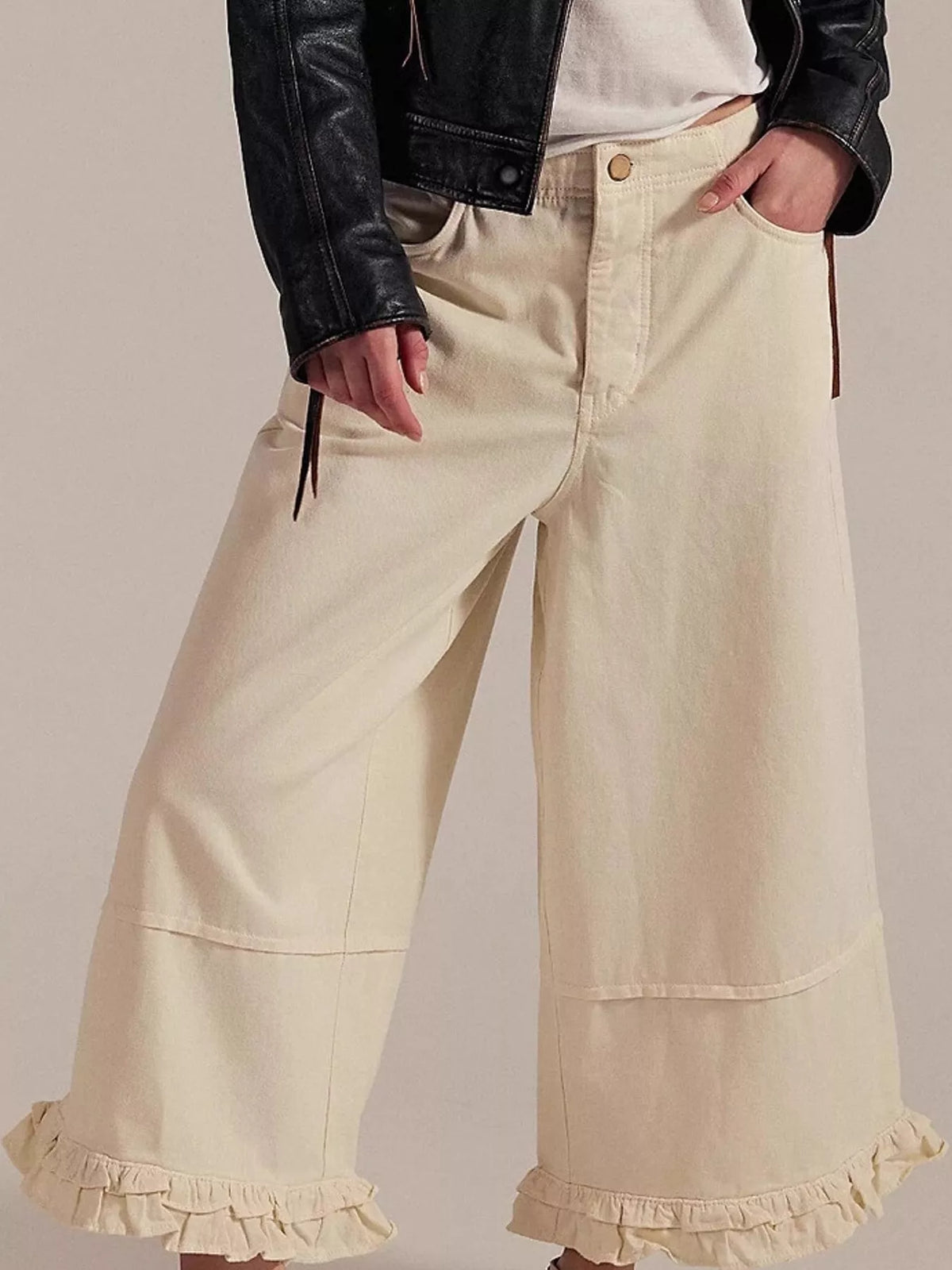 Wide-Leg Ruffle Hem Jeans
