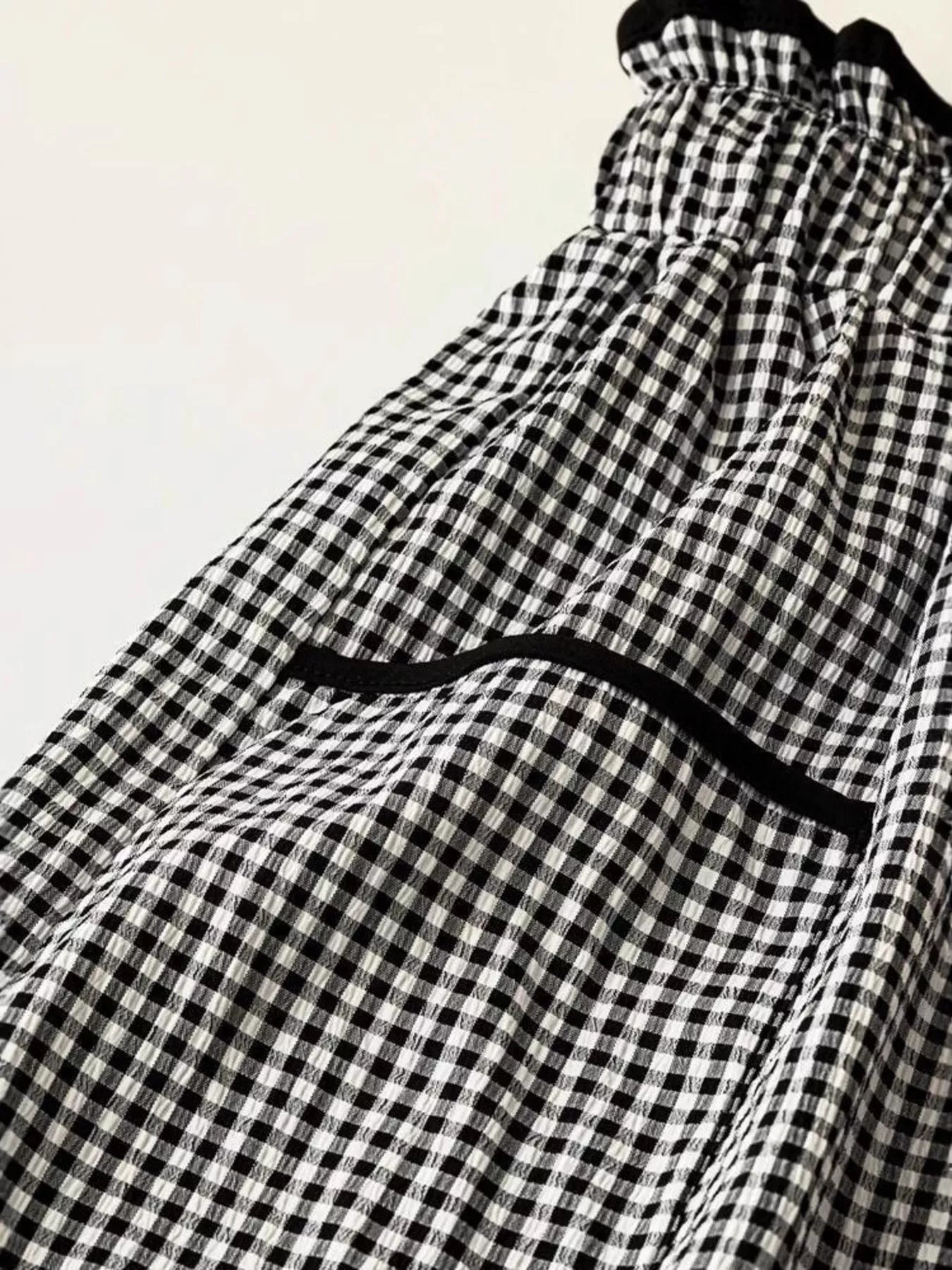 Gingham Wide Leg Pants in Black