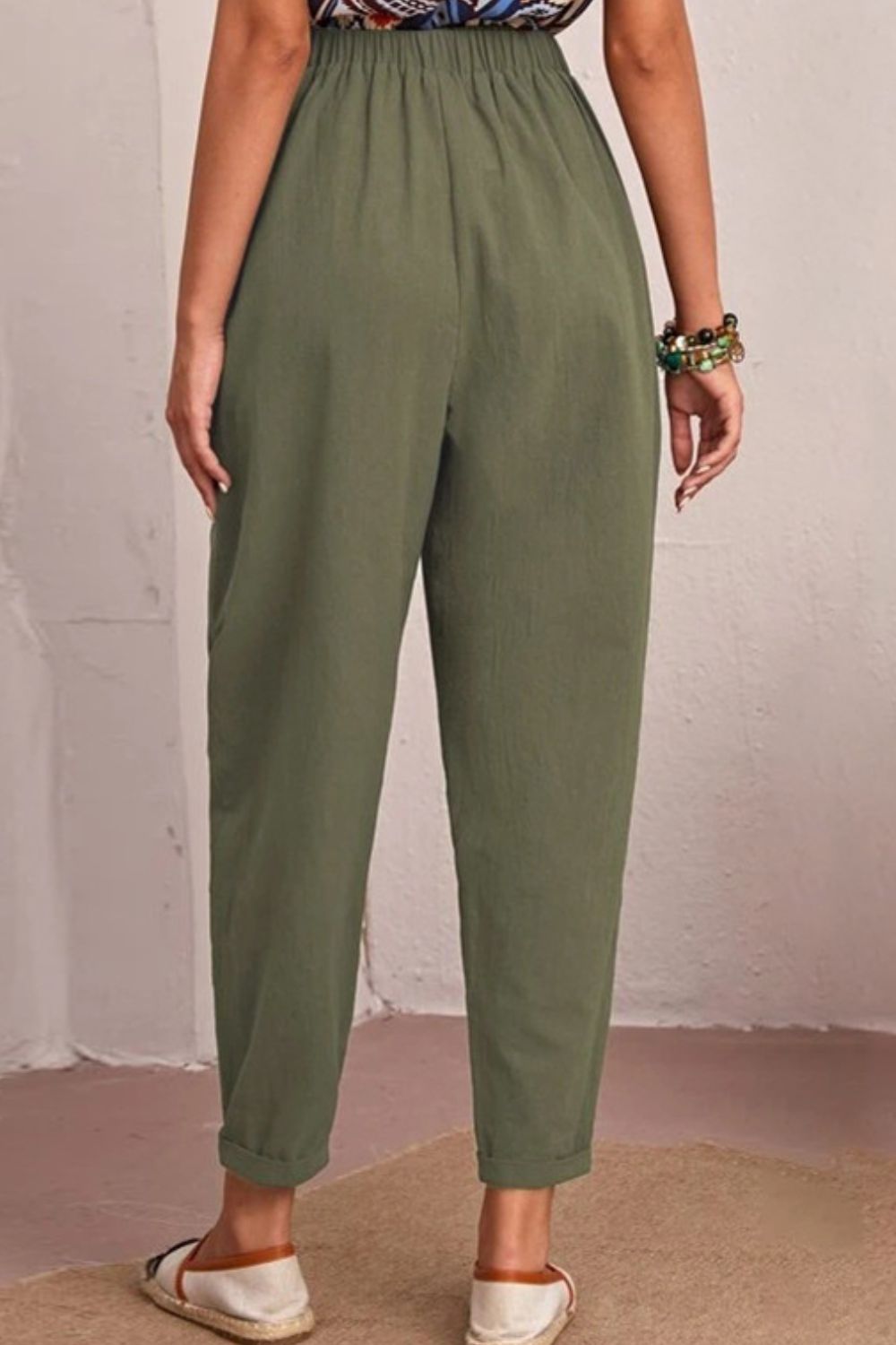 Elastic Waist Tapered Pants with Pockets