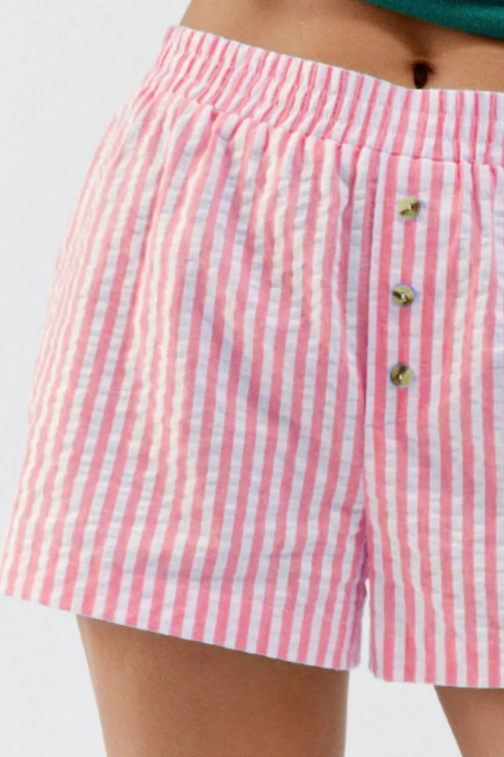 Striped Elastic Waist Shorts with Button Detail by Mystique Q