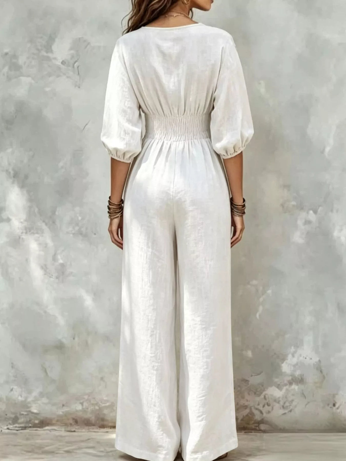 Smocked Waist Wide-Leg Jumpsuit