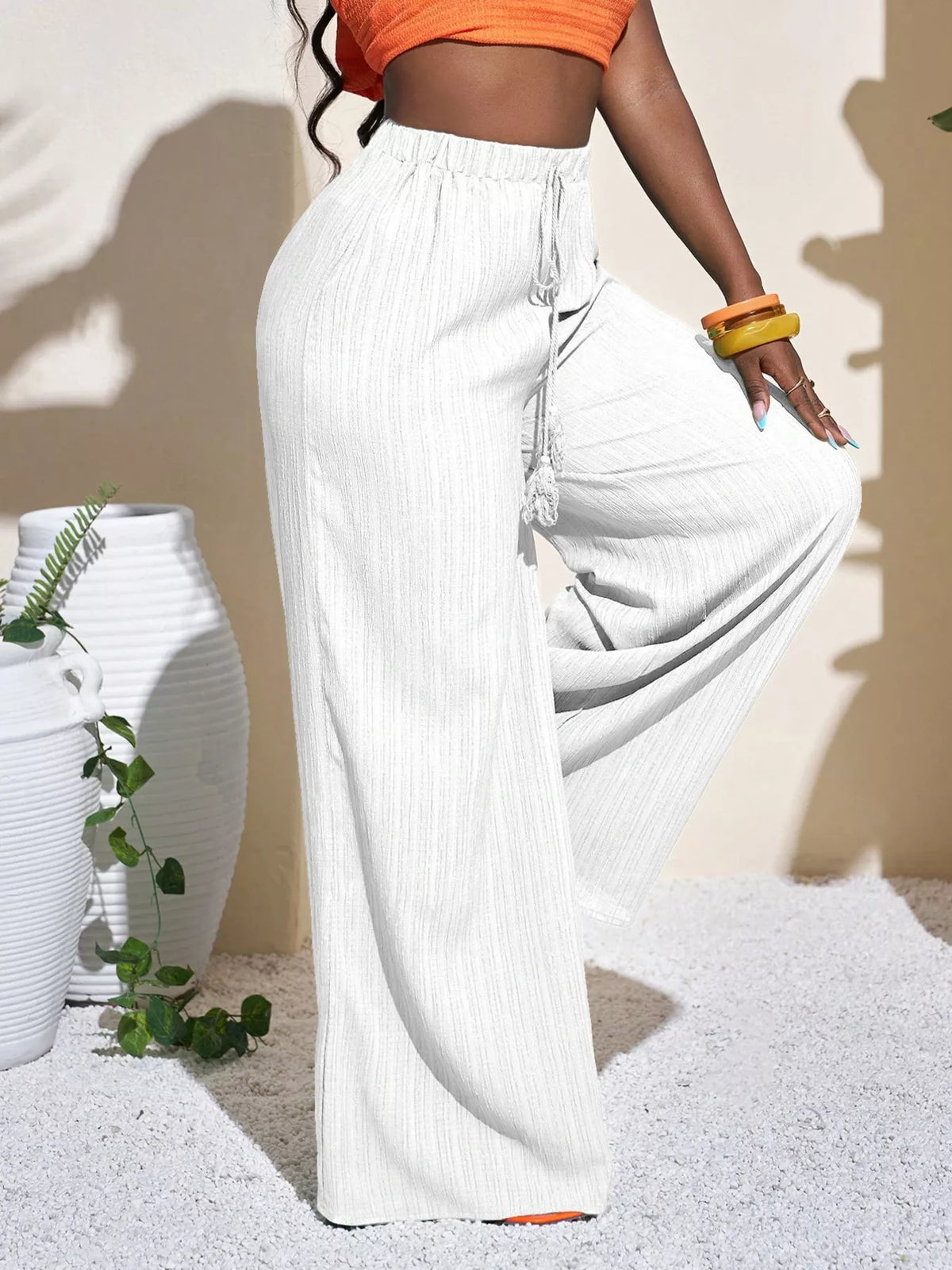 Wide-Leg Drawstring Pants