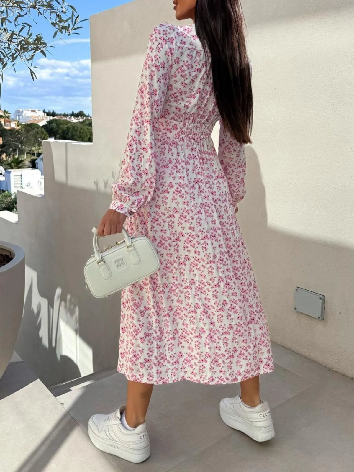 Floral V-Neck Button-Front Dress