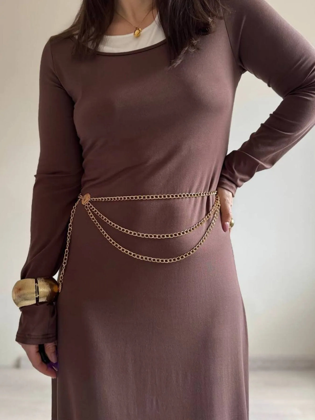 Contrast Long Sleeve Maxi Dress