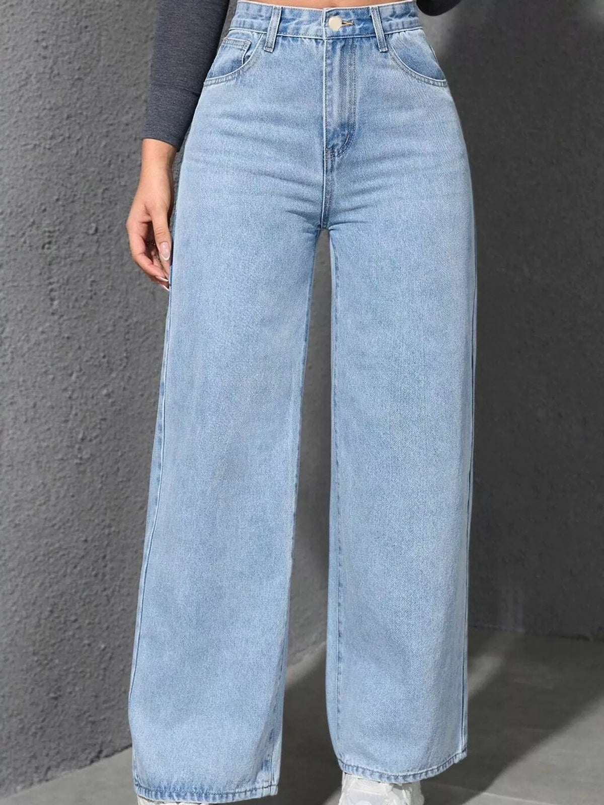 High-Waisted Wide Leg Jeans with Pockets