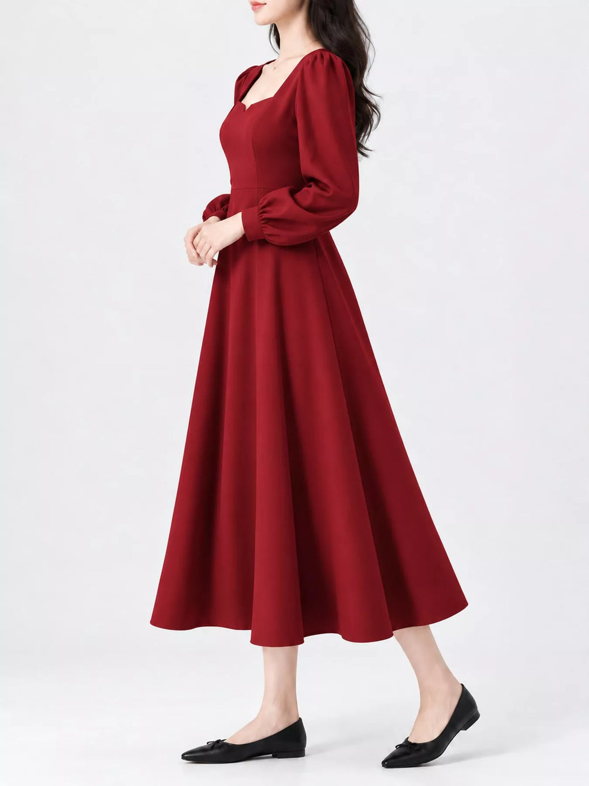 Long Sleeve A-Line Midi Dress