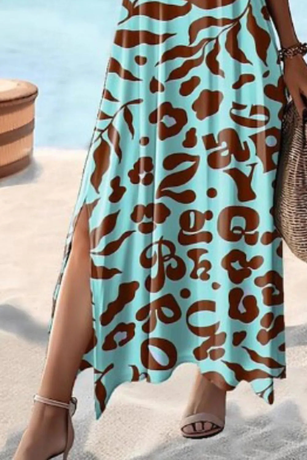 Printed V-Neck Tee Dress in Teal