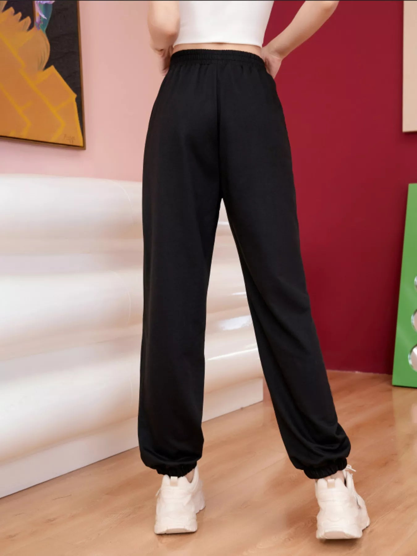 Butterfly Print Casual Sweatpants in Black