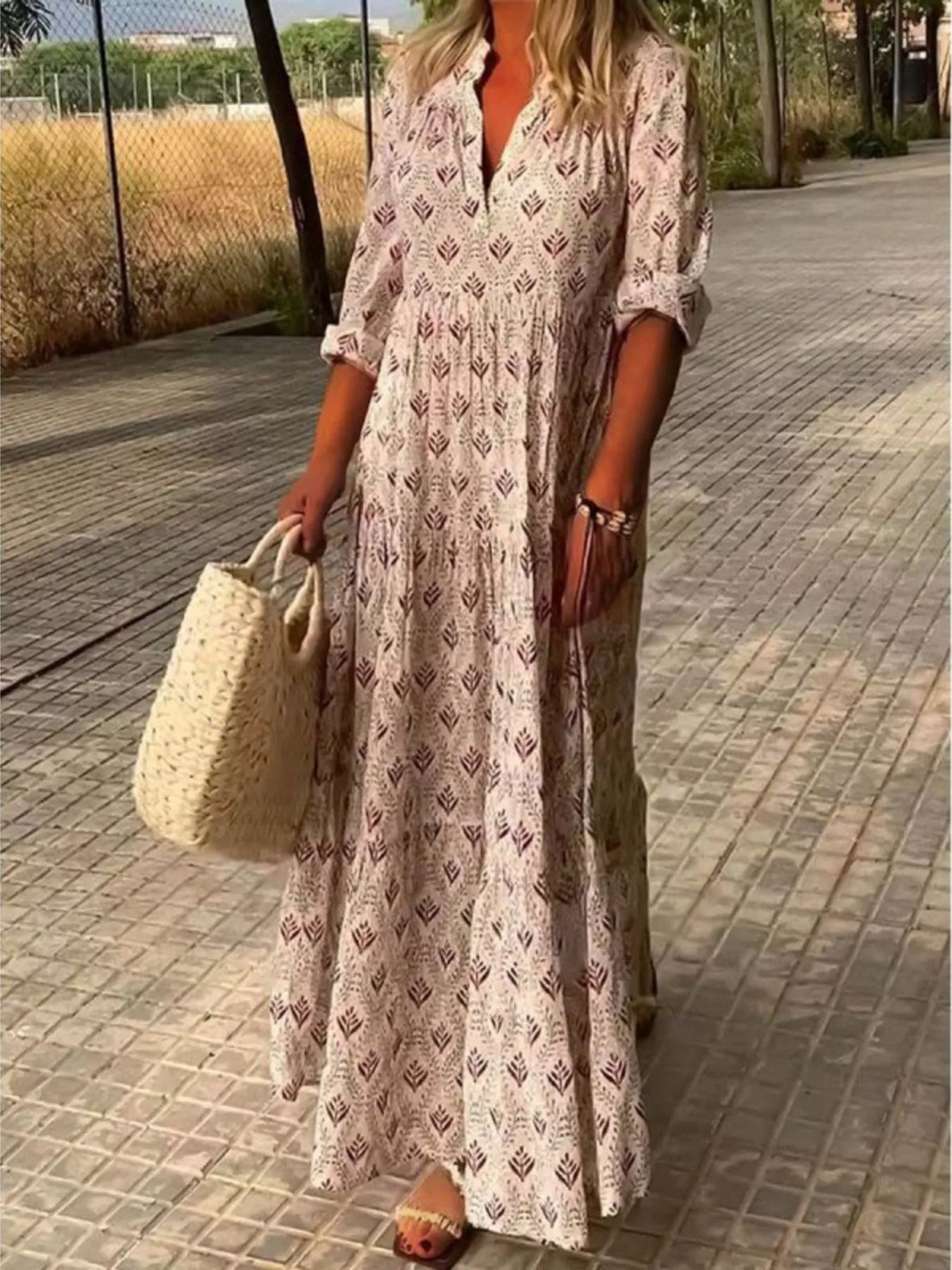 Tiered Notched Maxi Dress